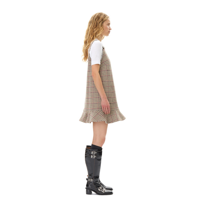 Ganni Kariertes Minikleid aus Wollmischung