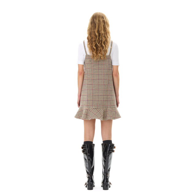 Ganni Kariertes Minikleid aus Wollmischung