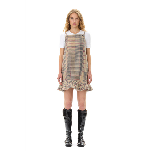 Ganni Kariertes Minikleid aus Wollmischung