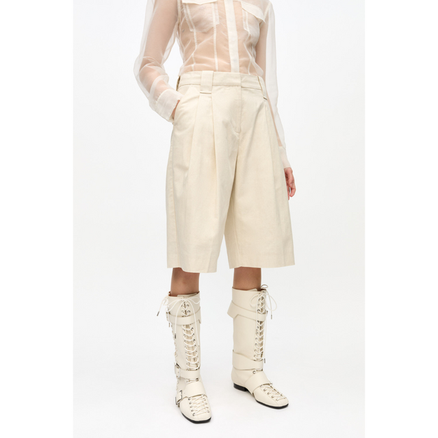 Ganni – Weite Shorts aus melierter Baumwolle
