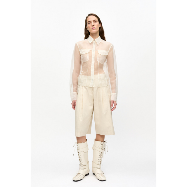 Ganni – Weite Shorts aus melierter Baumwolle
