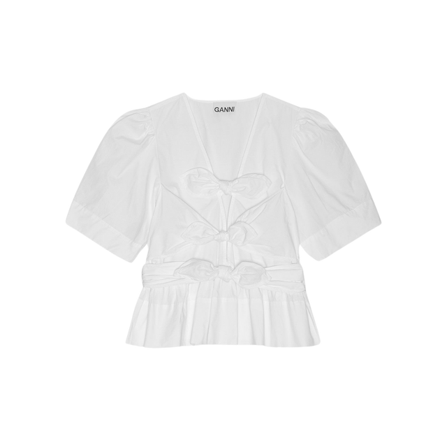 Ganni Baumwollbluse mit Bindebändern