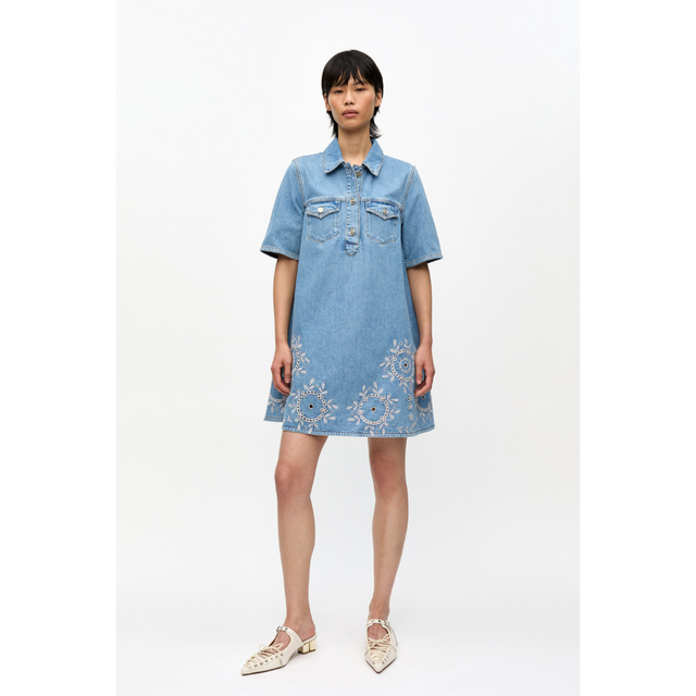 Ganni Broderie Anglaise Denim Mini Dress