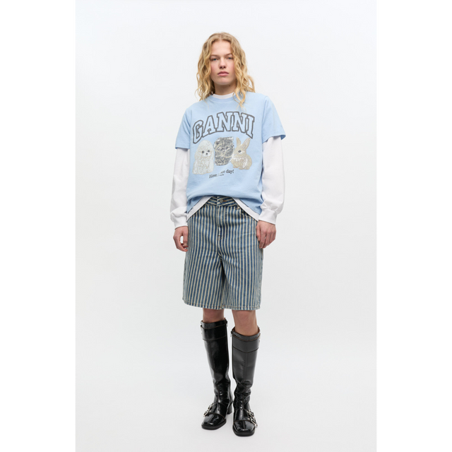 Ganni – Jeansshorts mit hellen Streifen