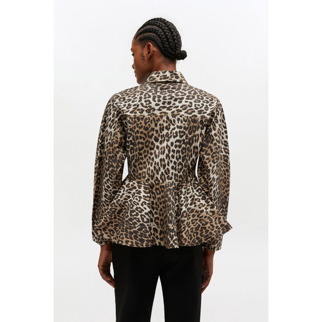 Ganni Printed Flock Denim Peplum Blouse