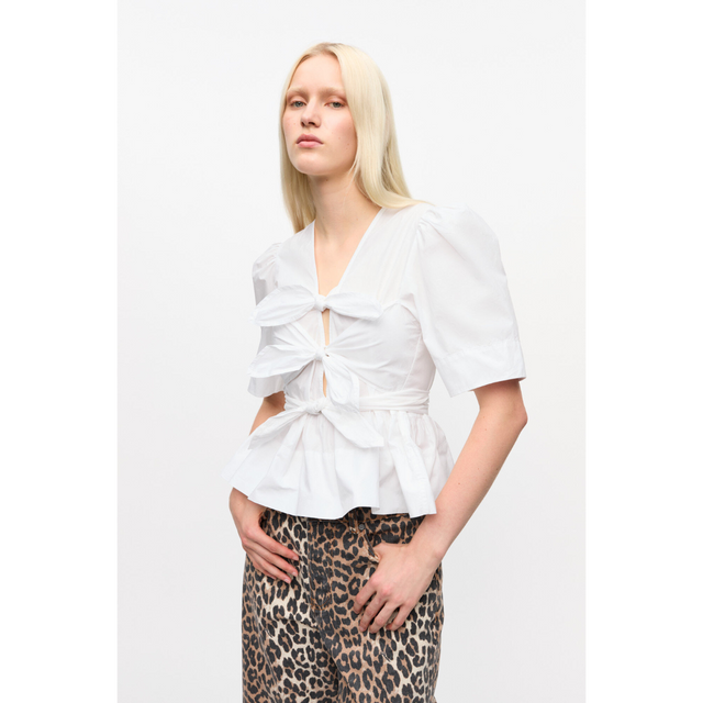 Ganni Baumwollbluse mit Bindebändern