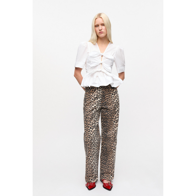 Ganni Baumwollbluse mit Bindebändern