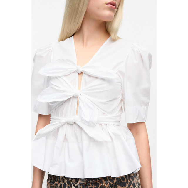 Ganni Baumwollbluse mit Bindebändern