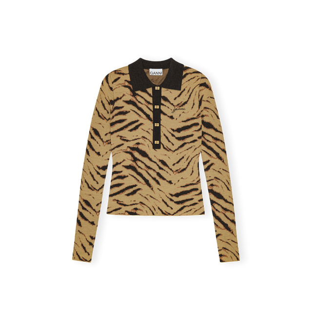 Ganni-Fine Merino-Jacquard-Polo