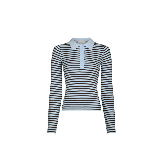 Neo Noir Fannya LS Striped Knit Polo