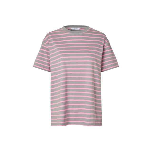 Kulla t-shirt i stribet bonbon farve fra envii - front