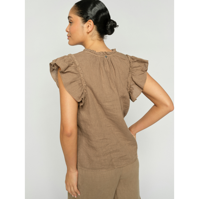 Tea Linen Blouse i Petrified Oak fra Mos Mosh - bag