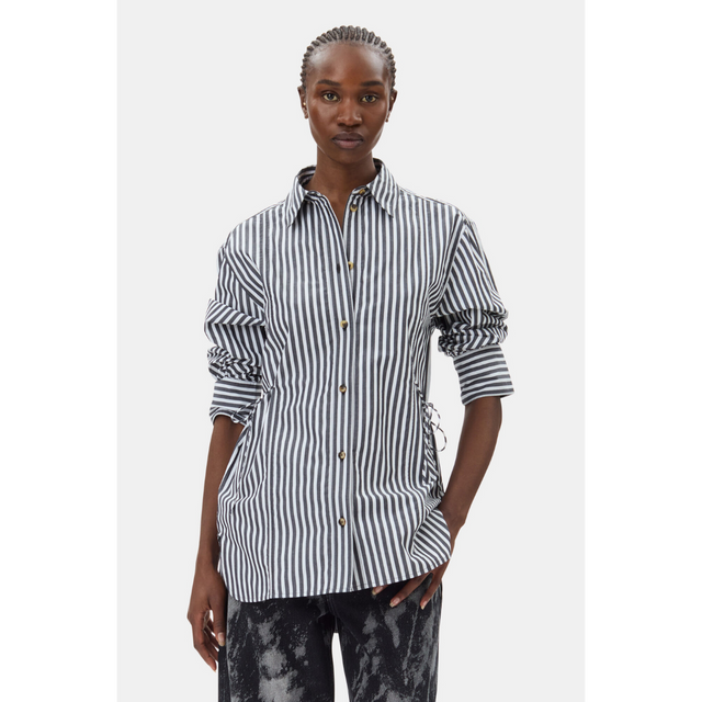 Ganni Stripe Cotton Oversized Tie Stripe Shirt