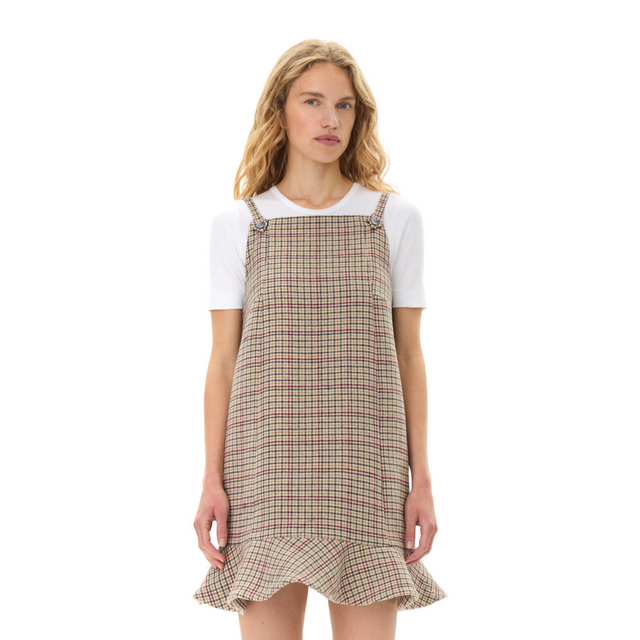 Ganni Check Wool Mix Mini Dress