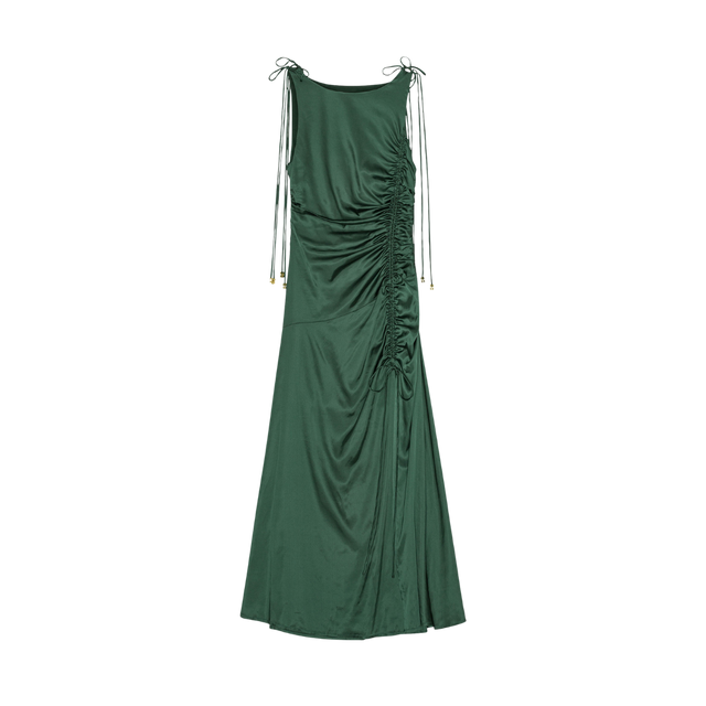 Ganni Solid Stretch Satin Gathered Long