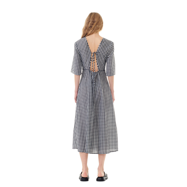 Ganni Seersucker Check V-neck Dress