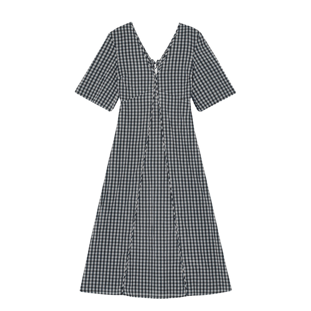 Ganni Seersucker Check V-neck Dress