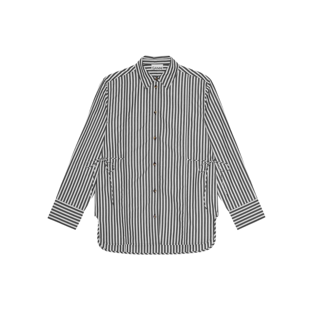 Ganni Stripe Cotton Oversized Tie Stripe Shirt