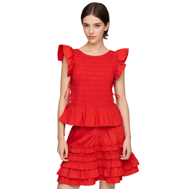 Ganni Stretch Cotton Angel Sleeve Smock Top