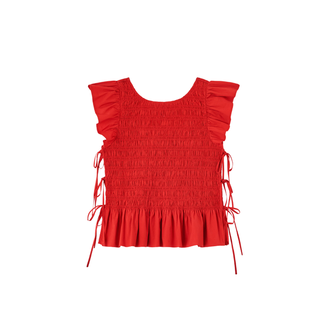 Ganni Stretch Cotton Angel Sleeve Smock Top