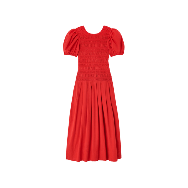 Ganni Stretch Cotton Long Smocked dress