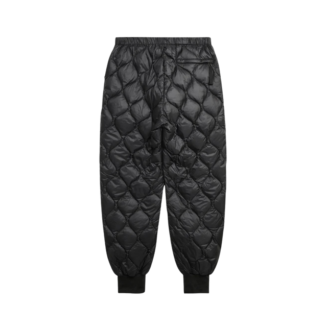 Unisex sorte militærinspirerede dunbukser i soft shell med ribkant ved anklerne fra Taion – varme og komfortable vinterbukser.